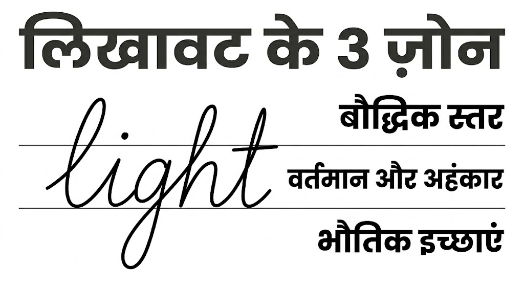 228ed0d1-6a57-4e8e-9f2b-a1e68a3ca8e3 हस्तलिपि विज्ञान के अनुसार लिखावट के तीन ज़ोन और उनके मनोवैज्ञानिक अर्थ