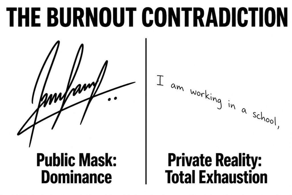 public dominance versus private exhaustion identified through professional handwriting analysis services.