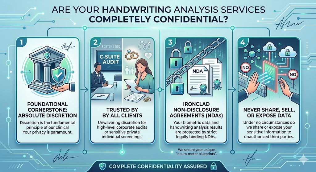 four step confidentiality protocol for secure handwriting analysis services including ironclad NDAs.