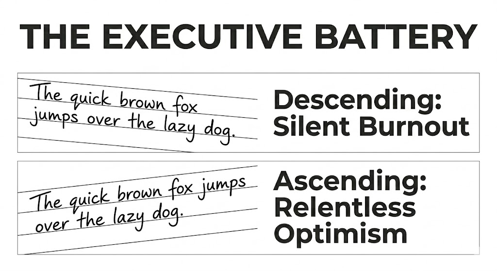 Evaluating ascending and descending handwriting baselines to identify silent burnout or relentless optimism during corporate HR screening.
