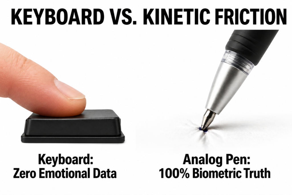 zero emotional data of a keyboard versus biometric truth captured for handwriting analysis services.