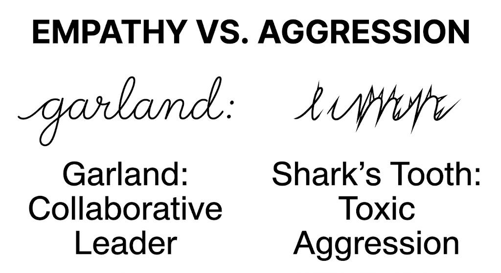Identifying collaborative leaders versus toxic aggression using garland and shark tooth script analysis for corporate HR screening.