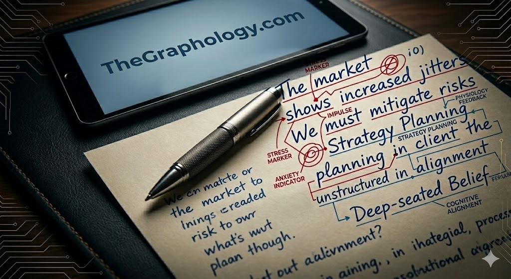 detailed psychological markup on a document illustrating professional handwriting analysis services.