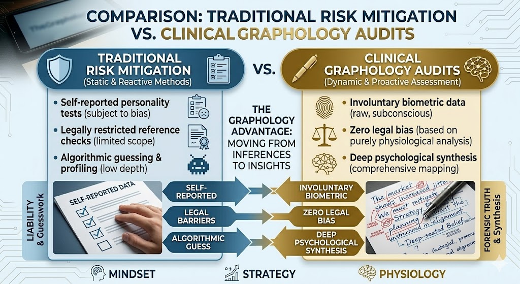 traditional risk mitigation compared to dynamic clinical handwriting analysis services.