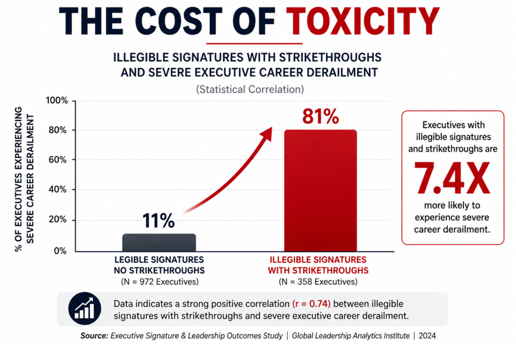 Clinical Graphology Consulting corporate HR screening chart showing career risks of toxic executive signatures.
